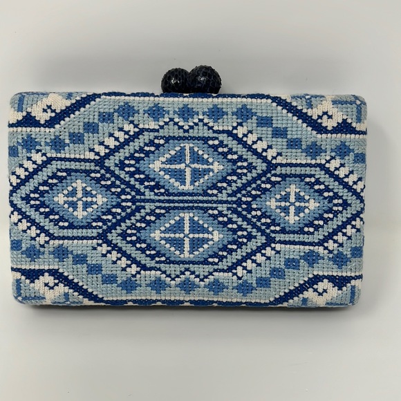 Filip and Inna clutch With cross stitch embroidery and snakeskin trim - Picture 1 of 5